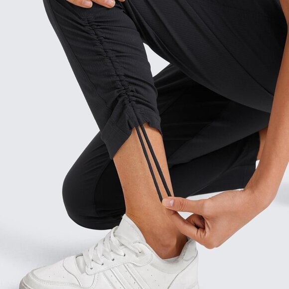 Women's Casual 7/8 Lightweight Black Joggers with Pockets, High Rise, Adjustable - Picture 4 of 7